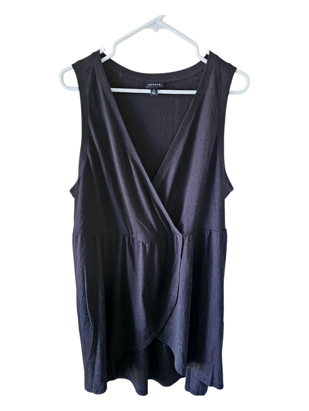 Torrid Black Faux Wrap Peplum Tank Top Size 4 Sleeveless Surplice V-Neck